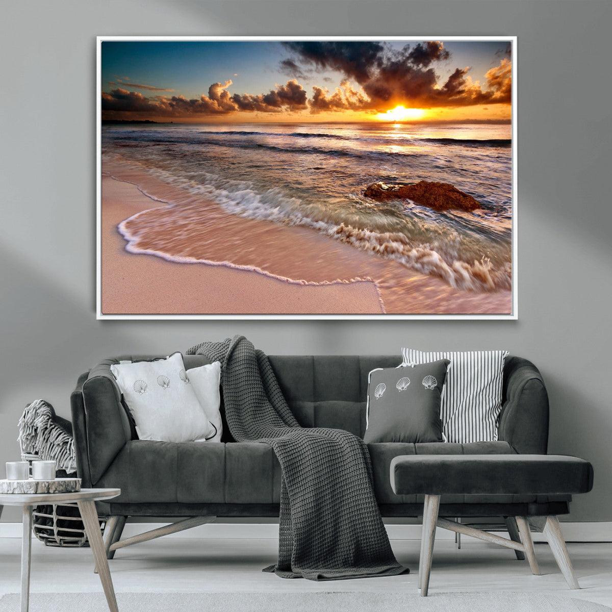 Sunset on Ocean Wall Art Canvas Print