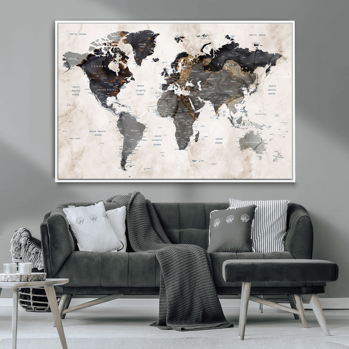 Abstract Map Printing - Modern World Map Canvas Wall Art for