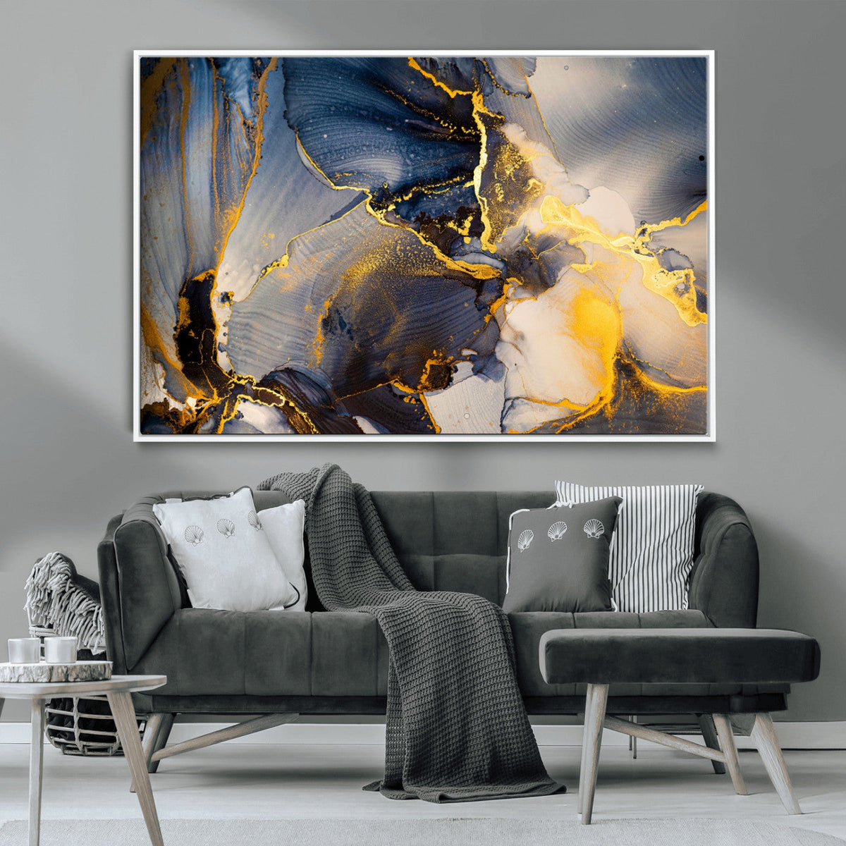 Large Abstract Wall Art Print - Gold and Blue Abstract