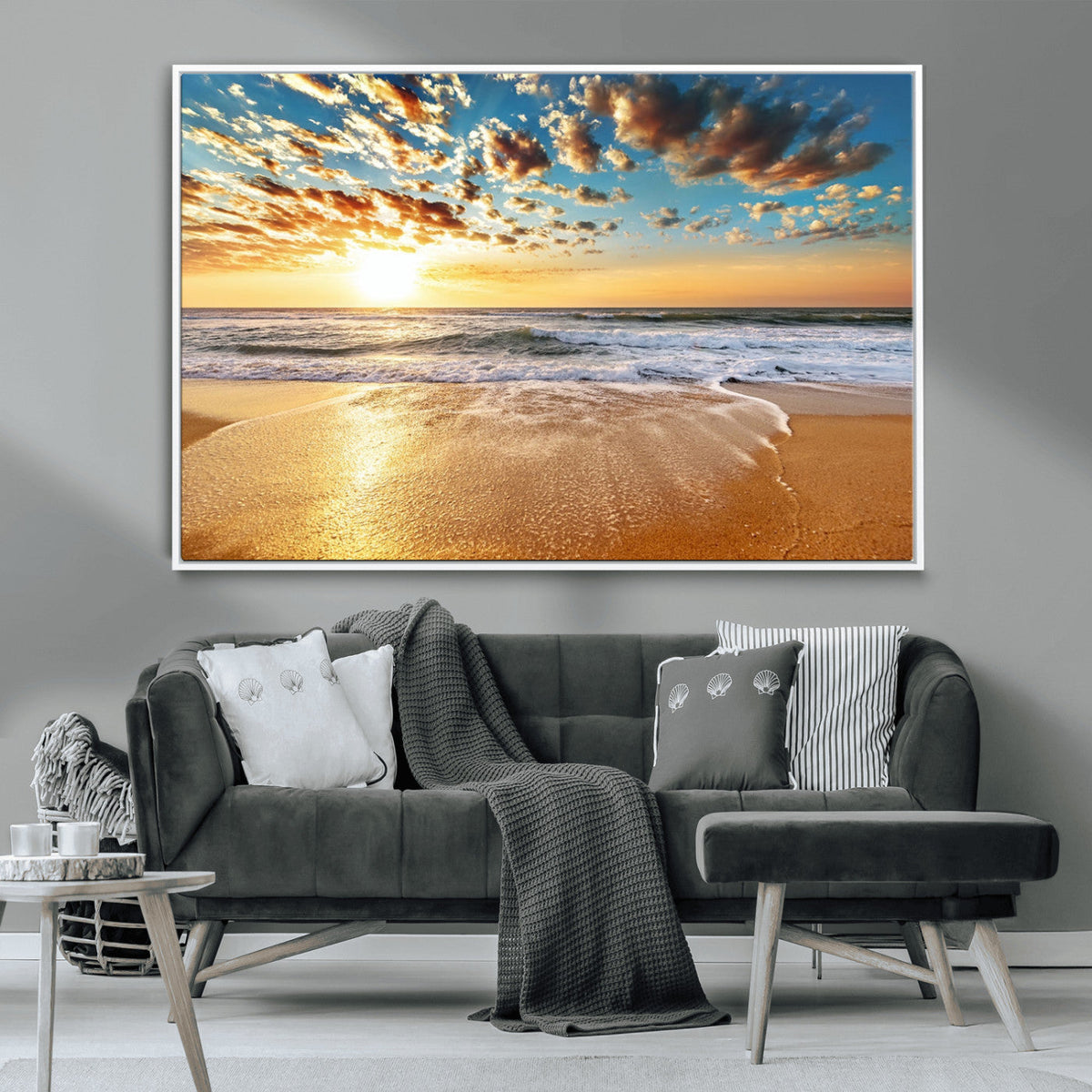 Golden Sunset Beach Print Canvas Wall Art, Giclee Canvas