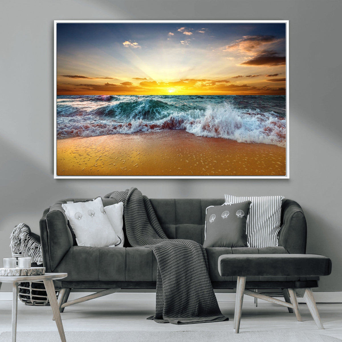 Golden Sunset Ocean Waves Wall Art Canvas Print – Multi
