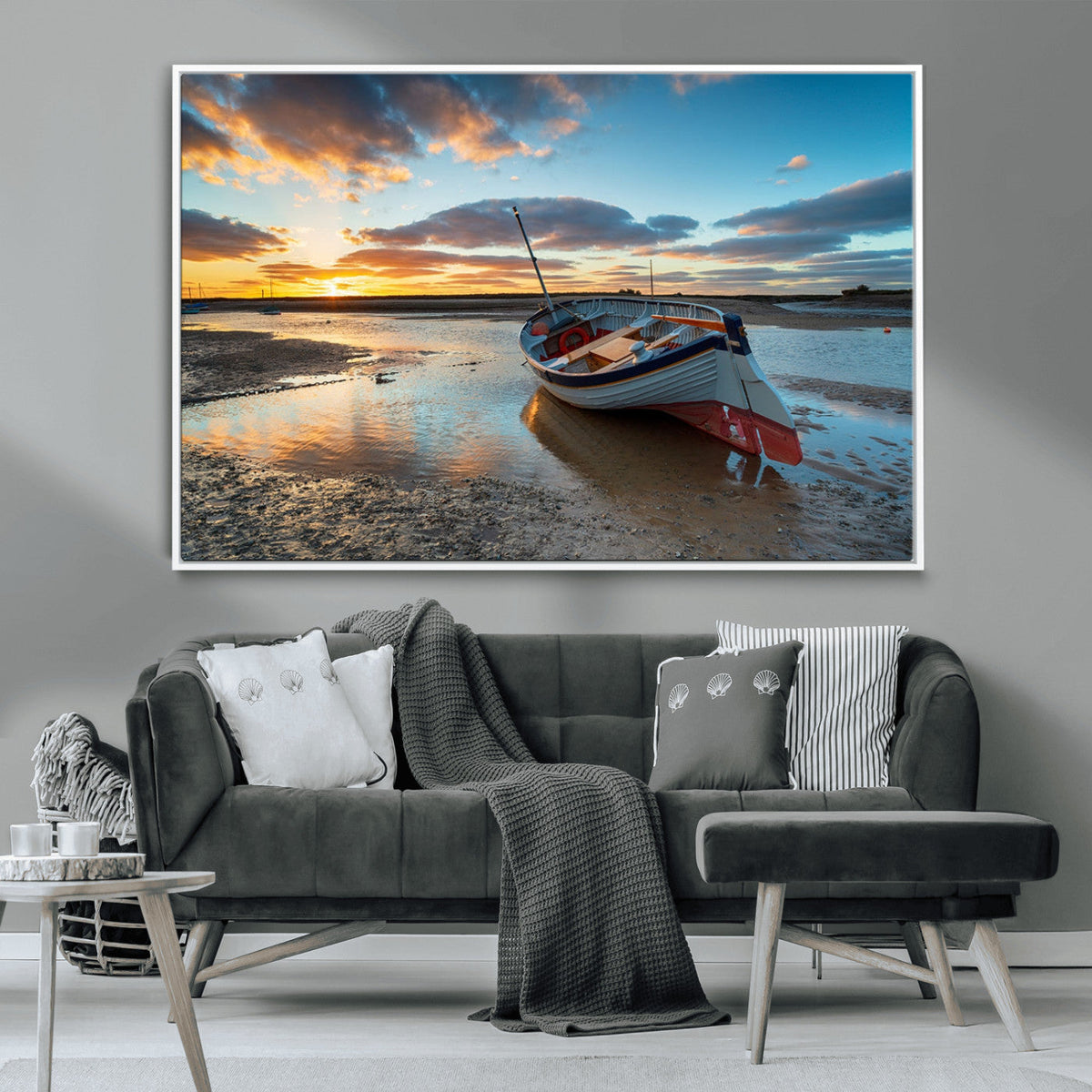 Small Boat At The Beach Sunset Wall Art, Boat Sunset Wall