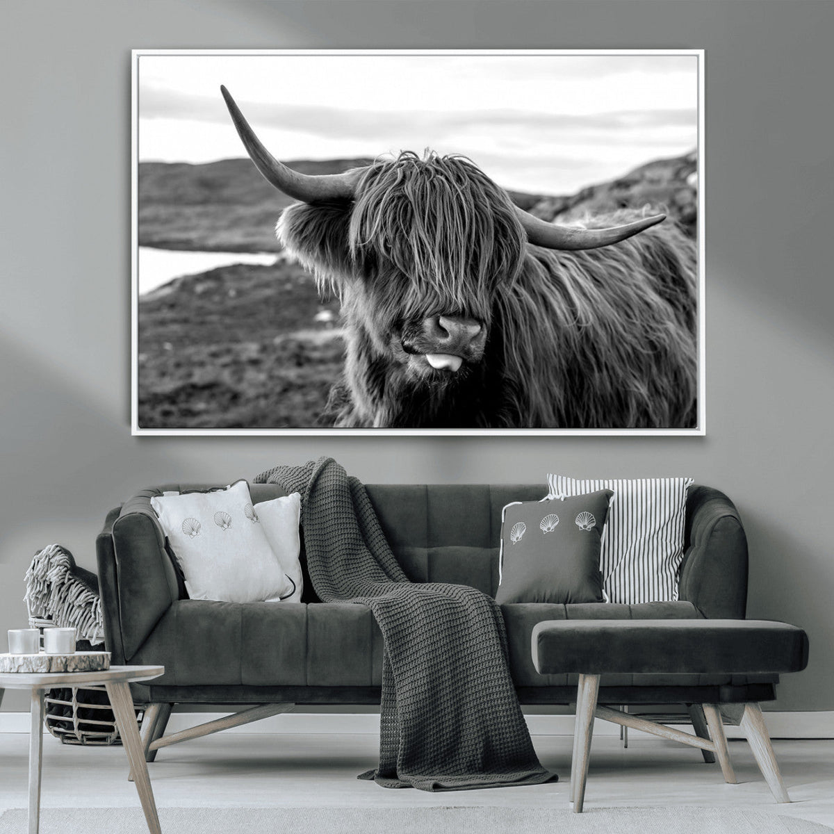 Longhorn Steer Canvas Print Wall Art, Highland Cow Canvas