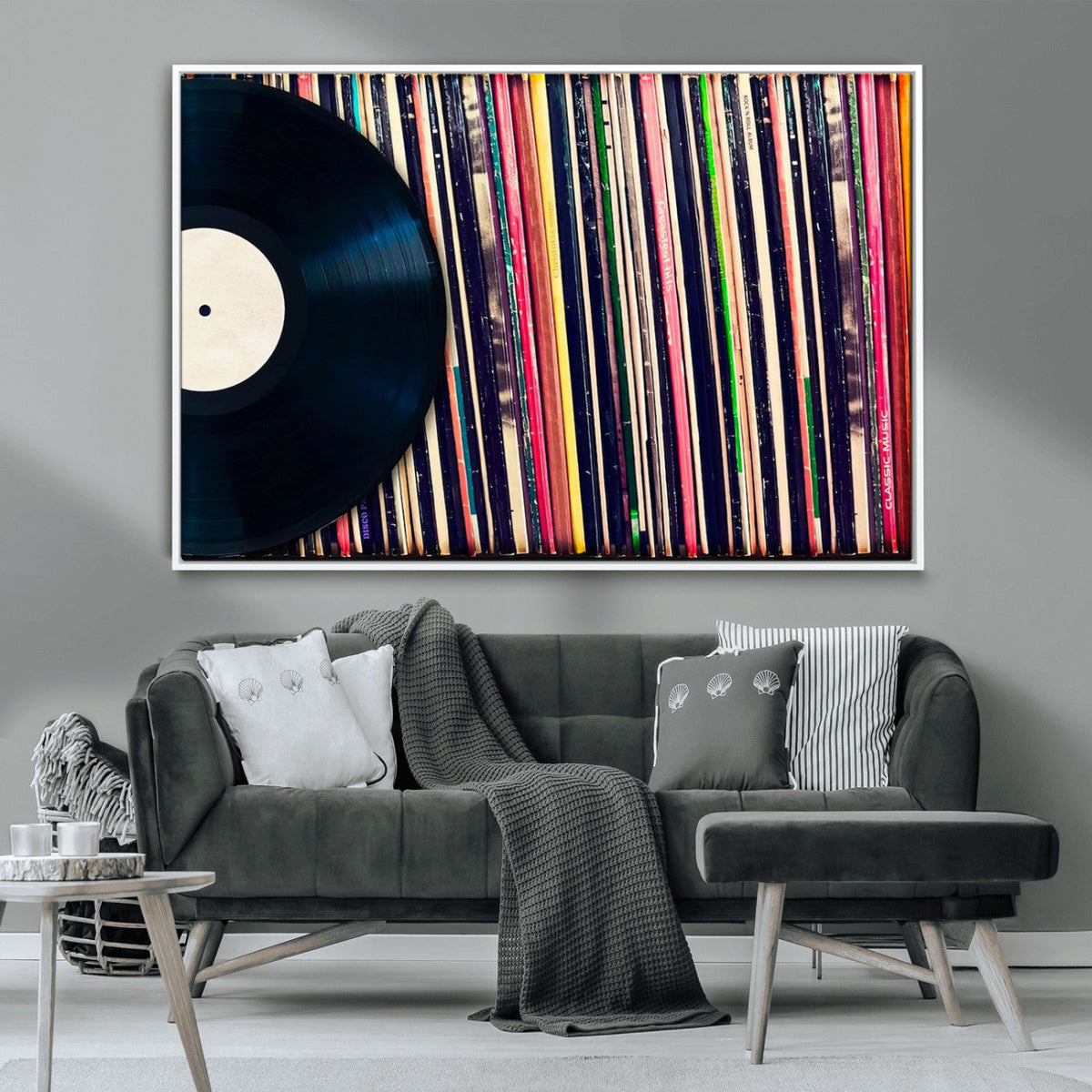Vinyl Record and Album Collection Canvas Wall Art - Retro