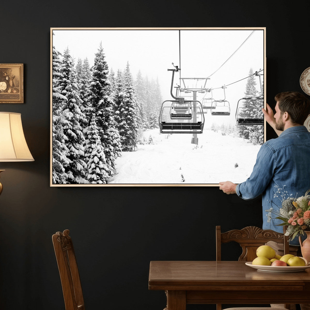 Ski Wall Art - Ski Lift Wall Art Canvas Print Snow Covered