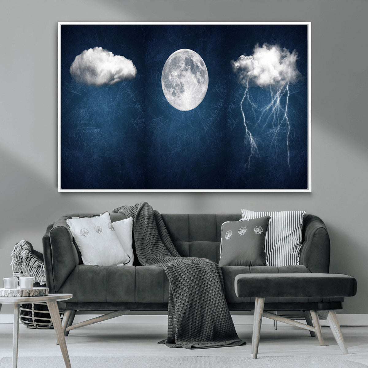 Dark Blue Cloud Art, 3 Piece Indigo Blue Wall Art, Aesthetic