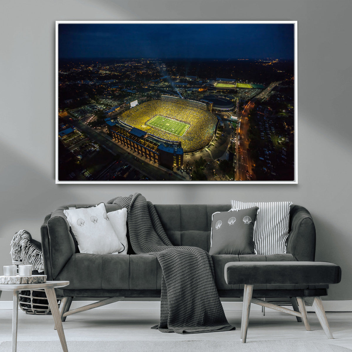 Michigan Stadium Night Game Wall Art – Sports Arena Aerial
