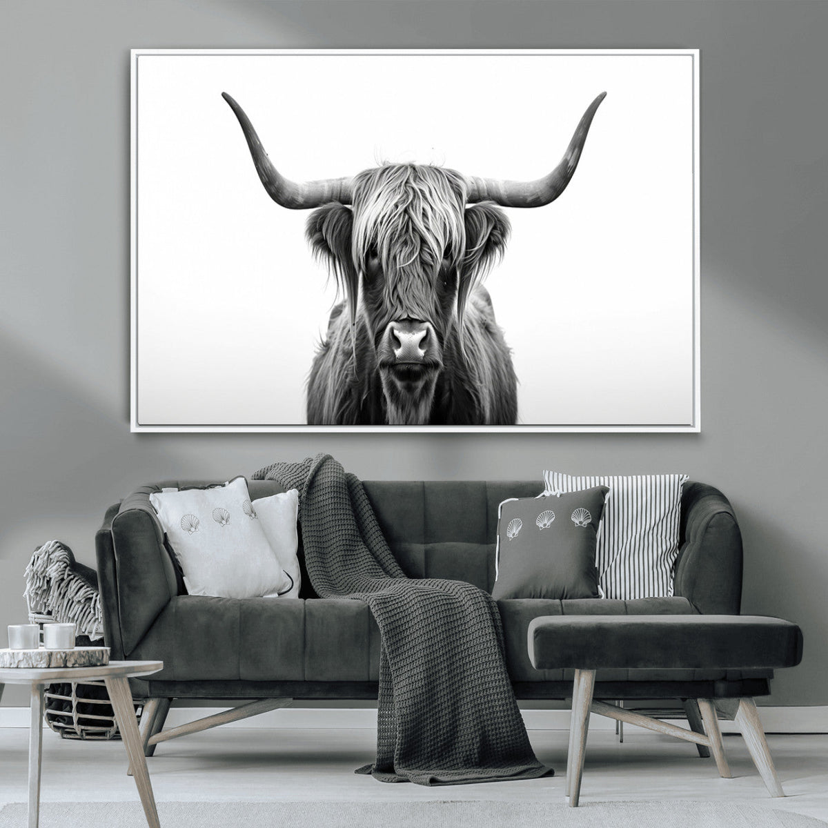 Highland Wall Art Canvas Print – Minimalist Black and White