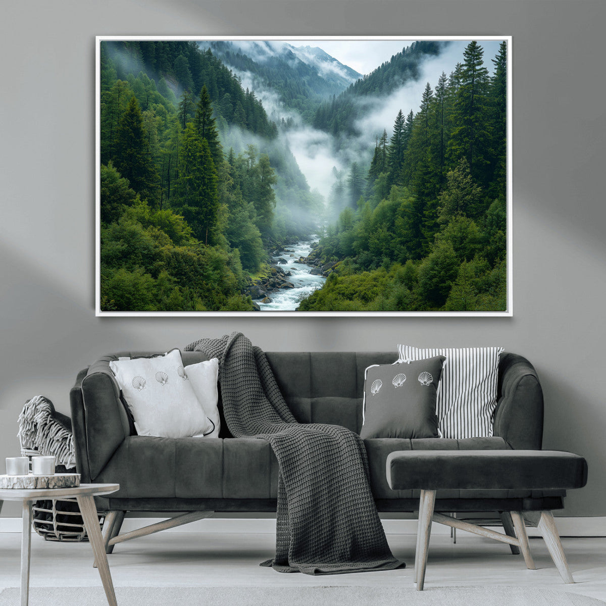 Mountain Forest River Canvas Wall Art Print - Serene Nature