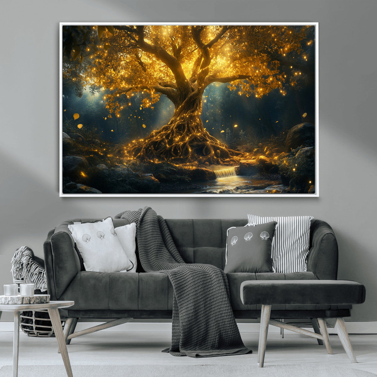 Golden Tree of Life Canvas Wall Art Print - Majestic Glowing