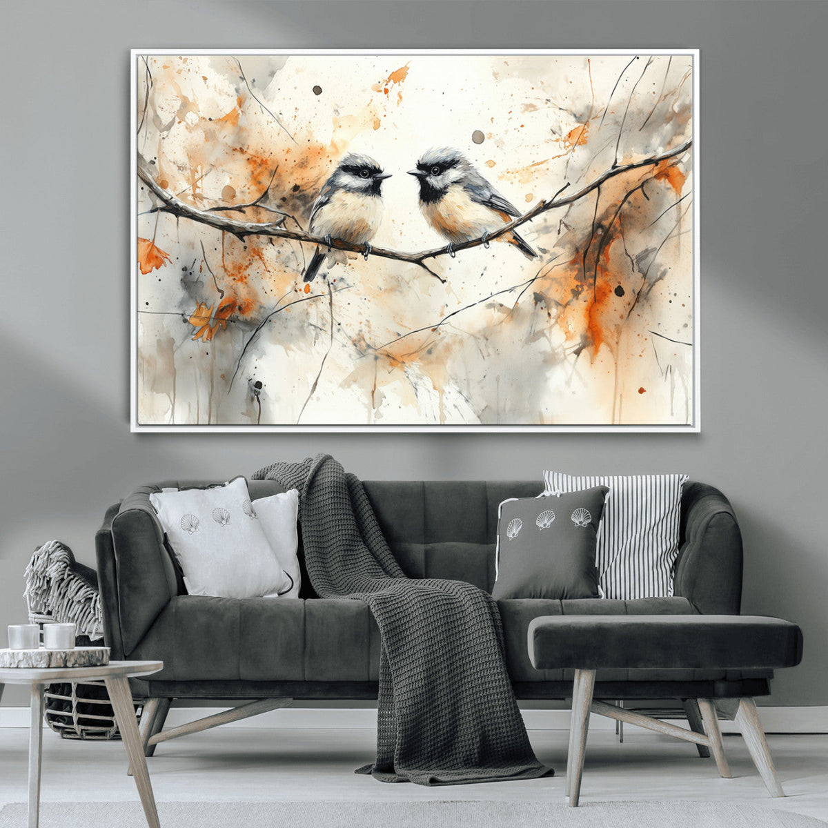 Abstract Watercolor Chickadee Bird Canvas Wall Art Print -