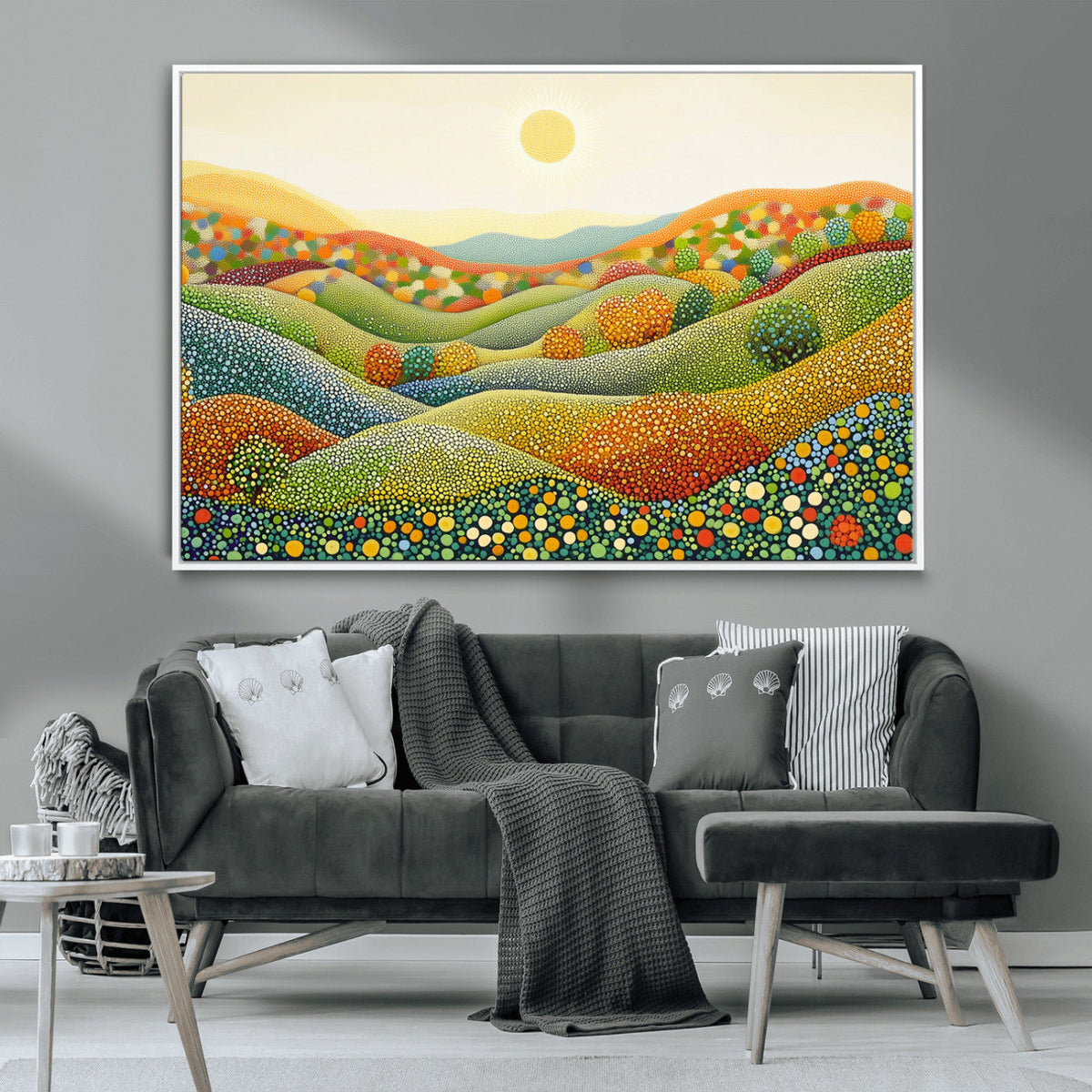 YAYOI KUSAMA Colorful Dot Art Landscape Canvas - Framed