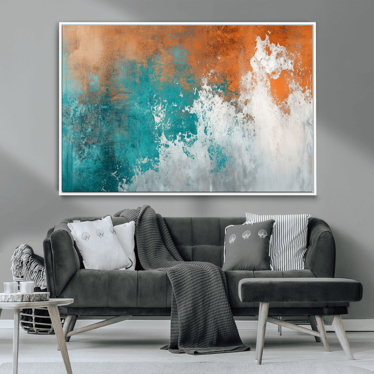 Vintage Abstract Print - Bold Teal and Orange Canvas Wall