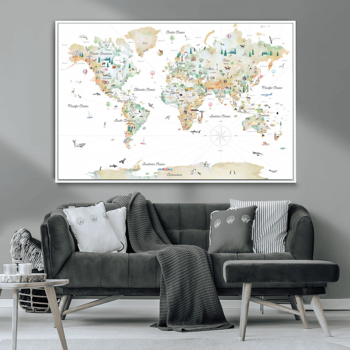 Animal World Map for Kids Room Decor
