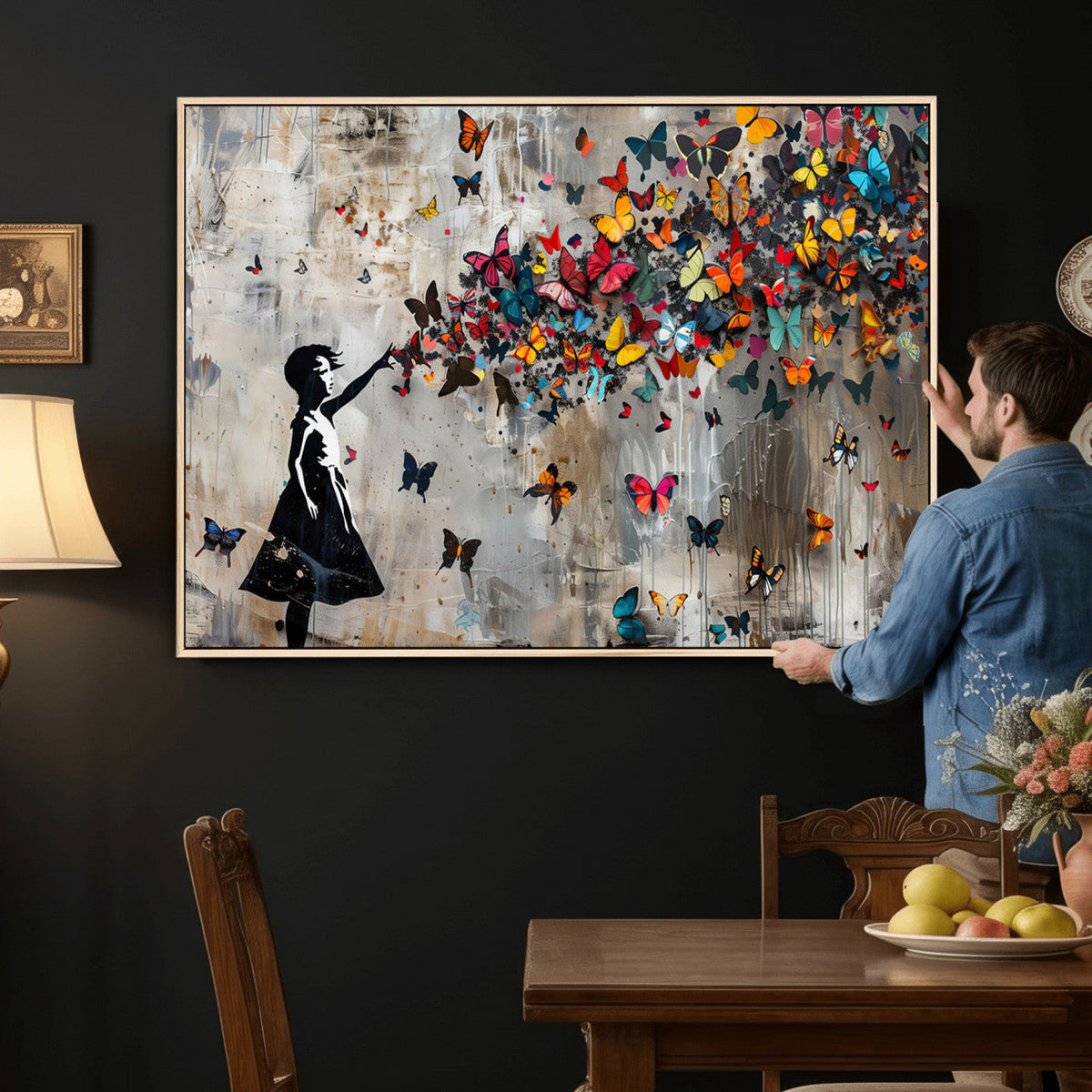Banksy Butterfly Girl Wall Art – Modern Graffiti Canvas