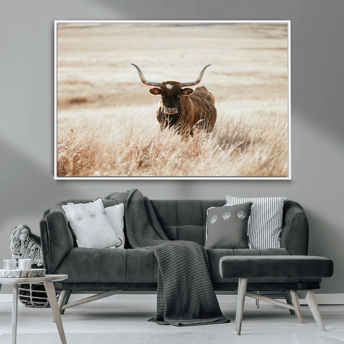 Texas Longhorn Wall Art Canvas Print – Framed Brown Horned