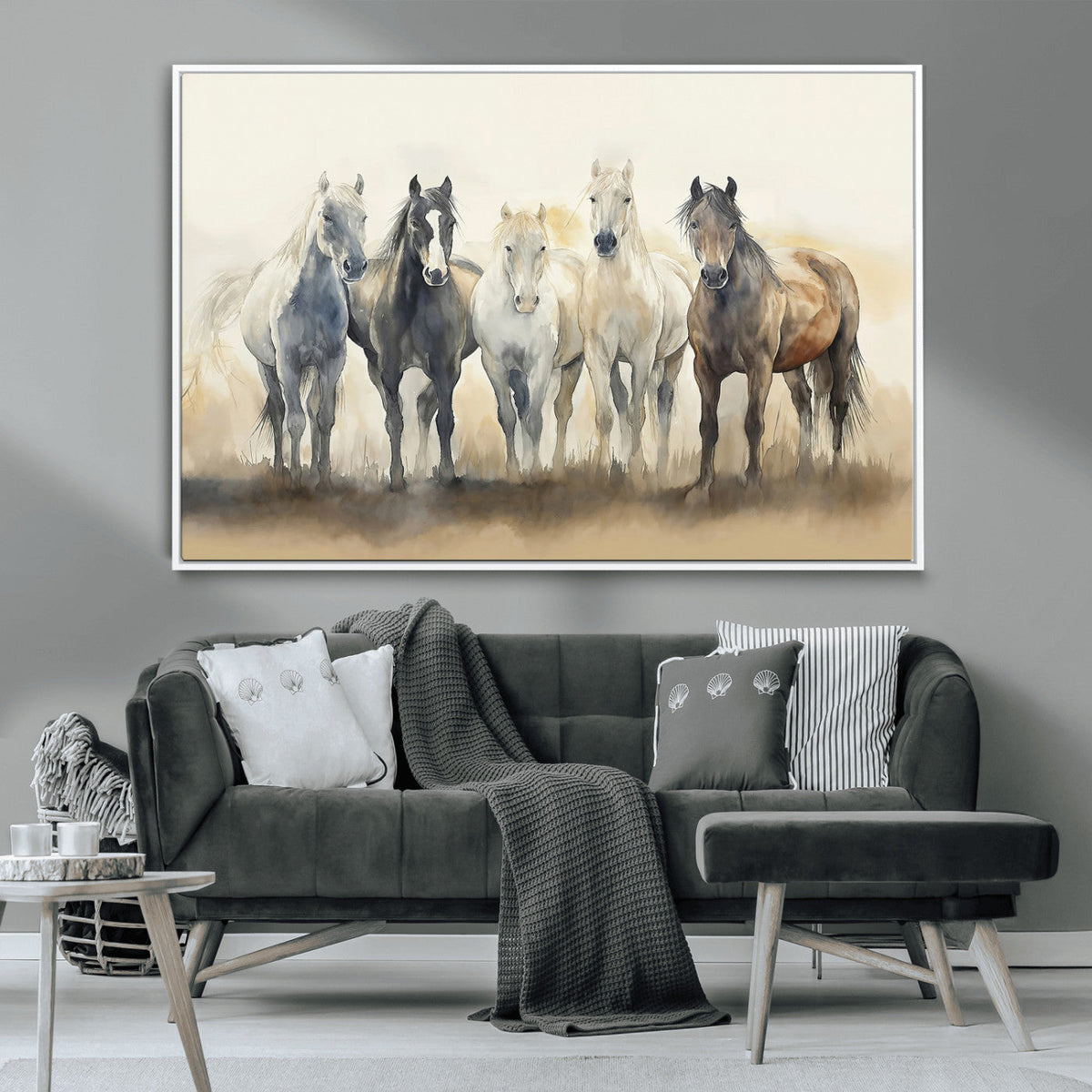 Wild Horses Wall Art Canvas Print, Framed Running Horses Art