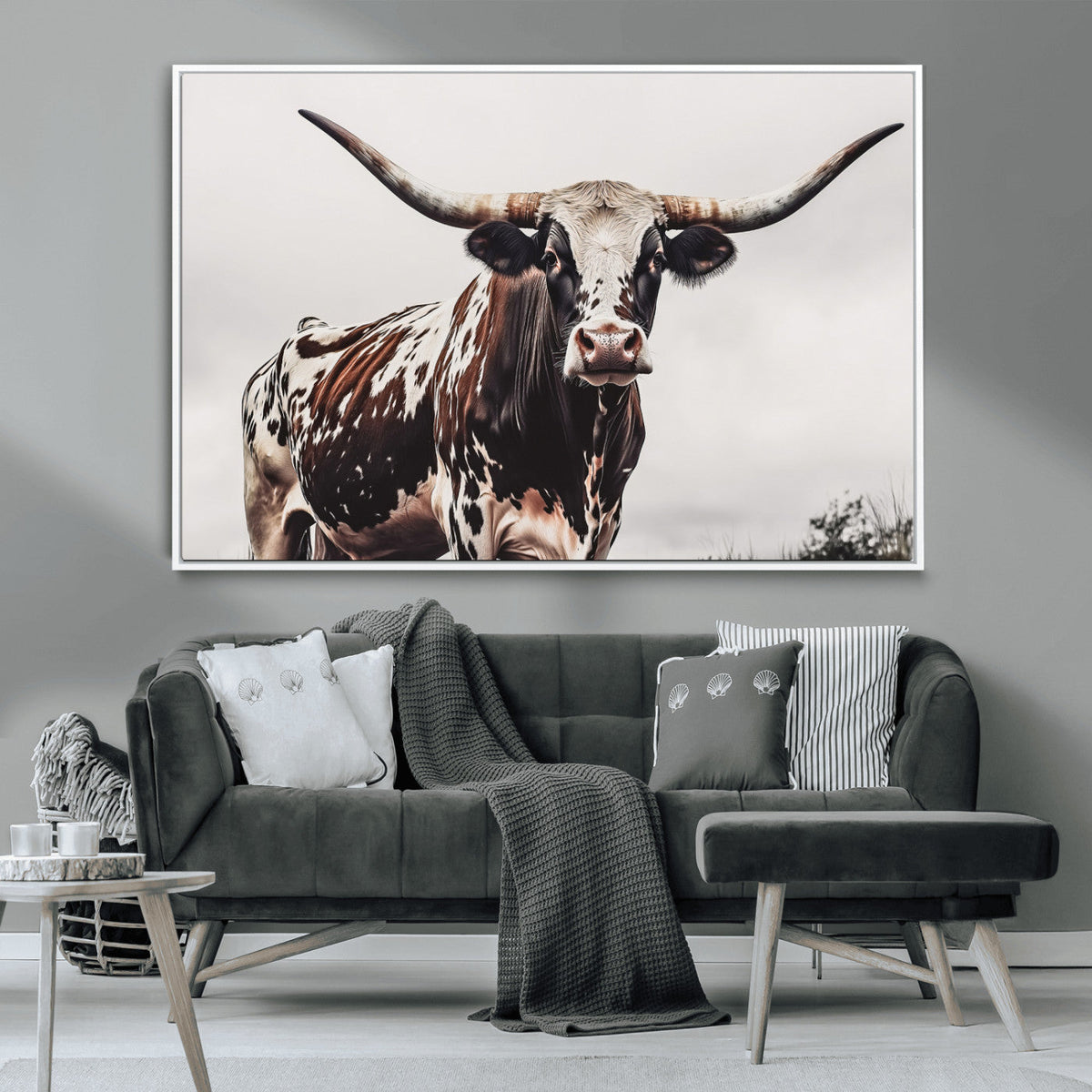 Texas Longhorn Wall Art Canvas Print – Framed Spotted Bull