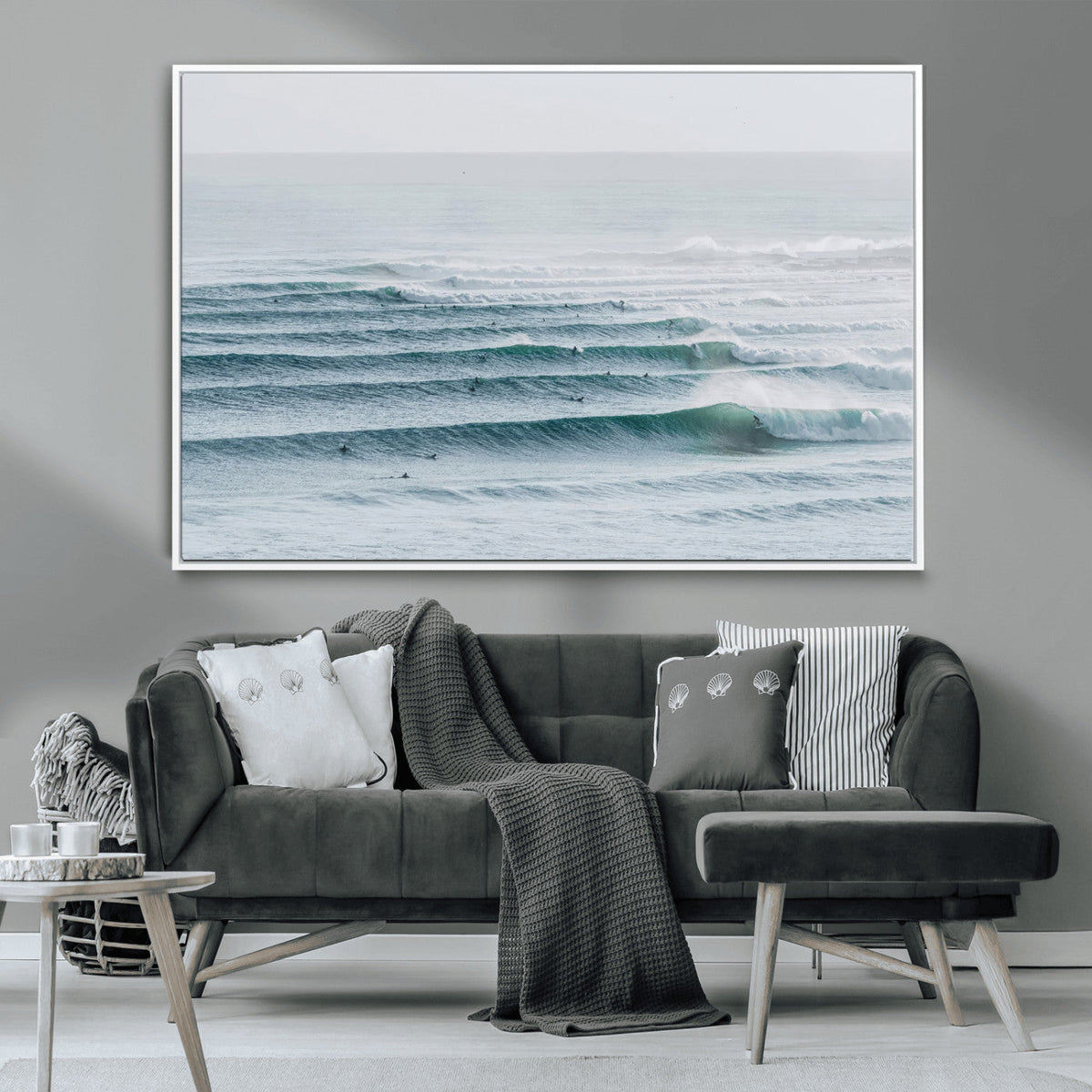 Ocean Waves Wall Art Canvas Print – Framed Surfer Lineup
