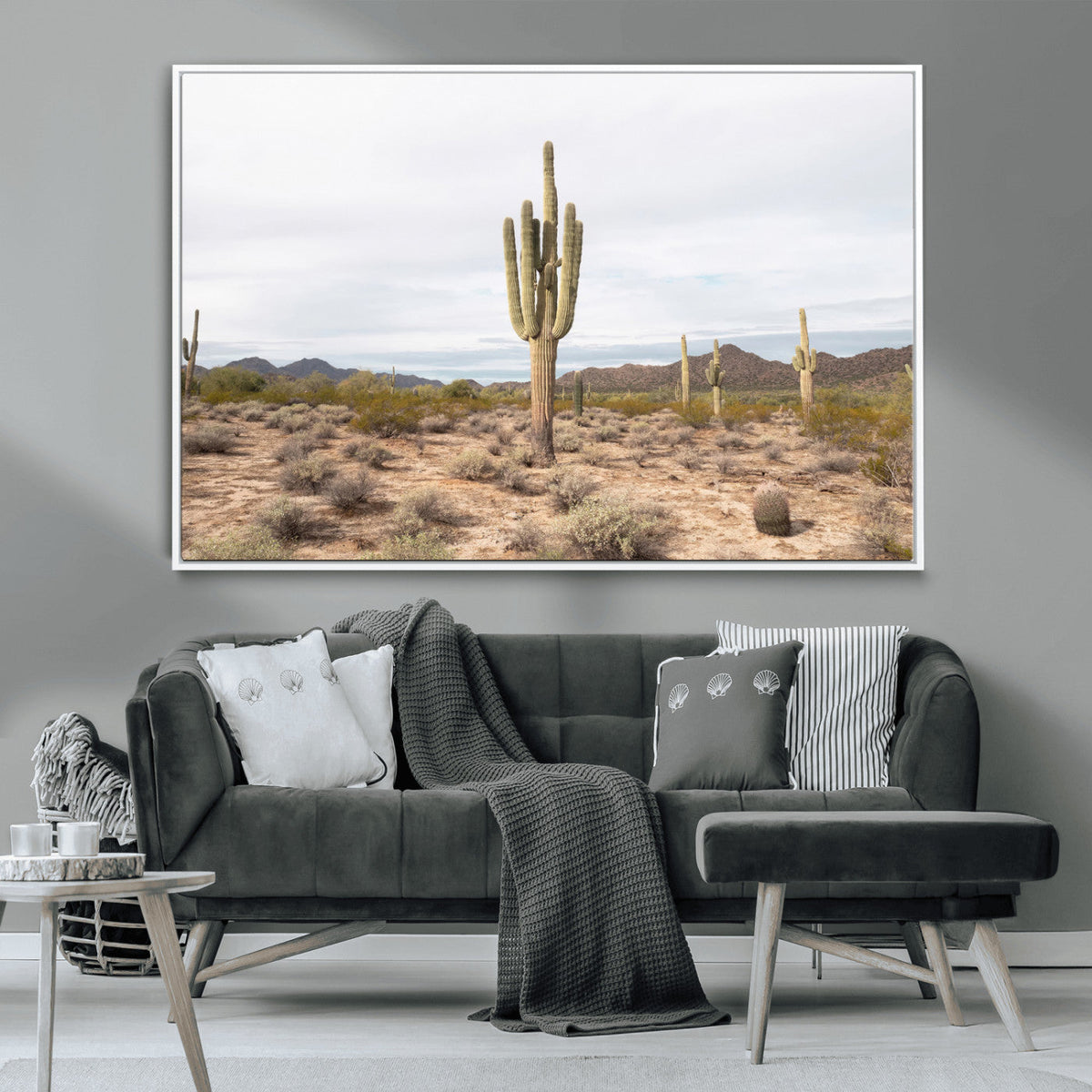 Saguaro Cactus Wall Art – Framed Desert Canvas Artwork,