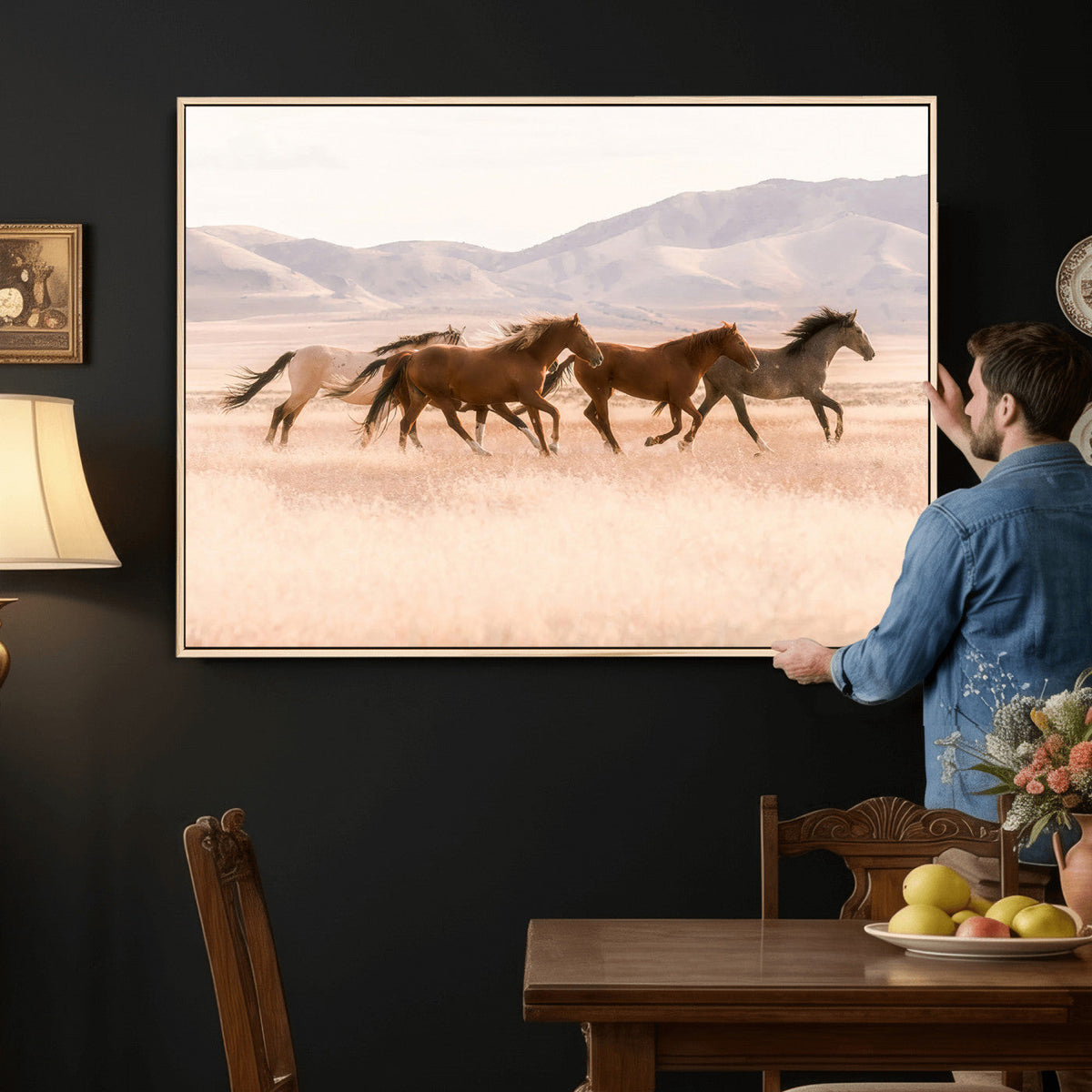 Wild Horse Wall Art Canvas Print – Framed Rustic Western Art