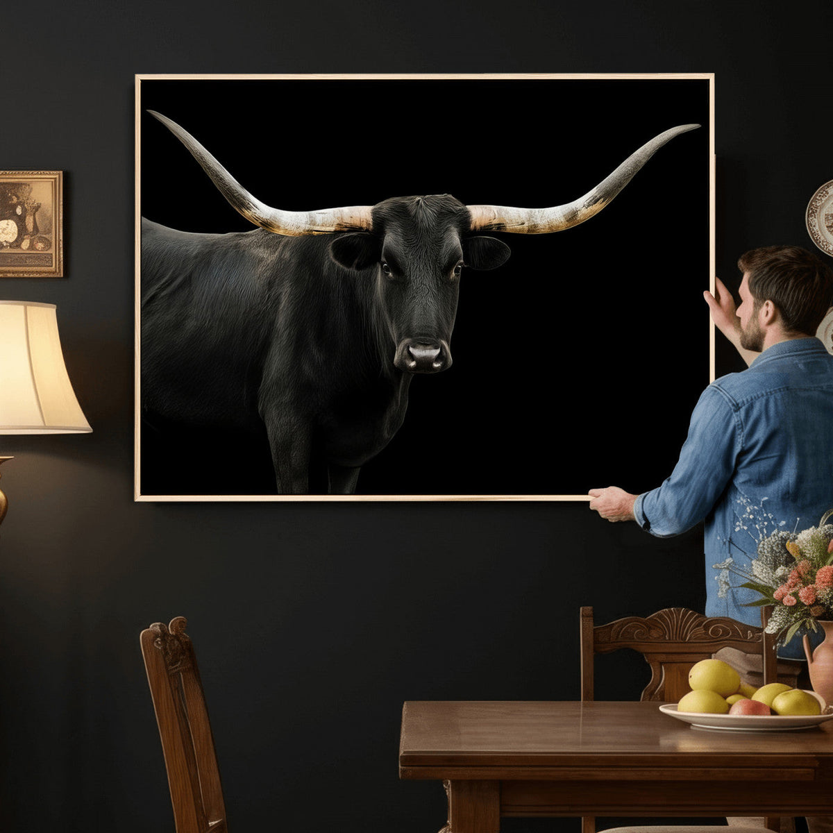 Longhorn Cattle Wall Art Canvas Print – Framed Texas Ranch