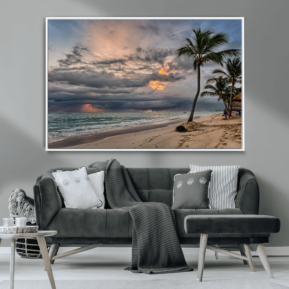 Tropical Storm Wall Art Canvas Print – Framed Moody Beach