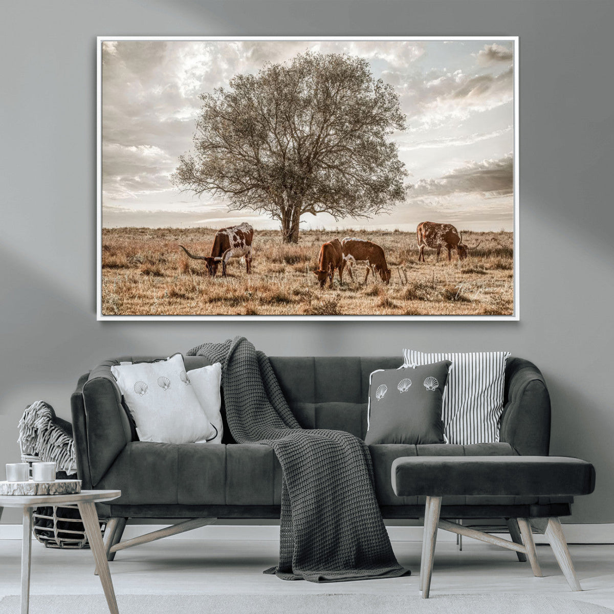 Texas Longhorn Cattle Wall Art, Rustic Western Ranch Canvas