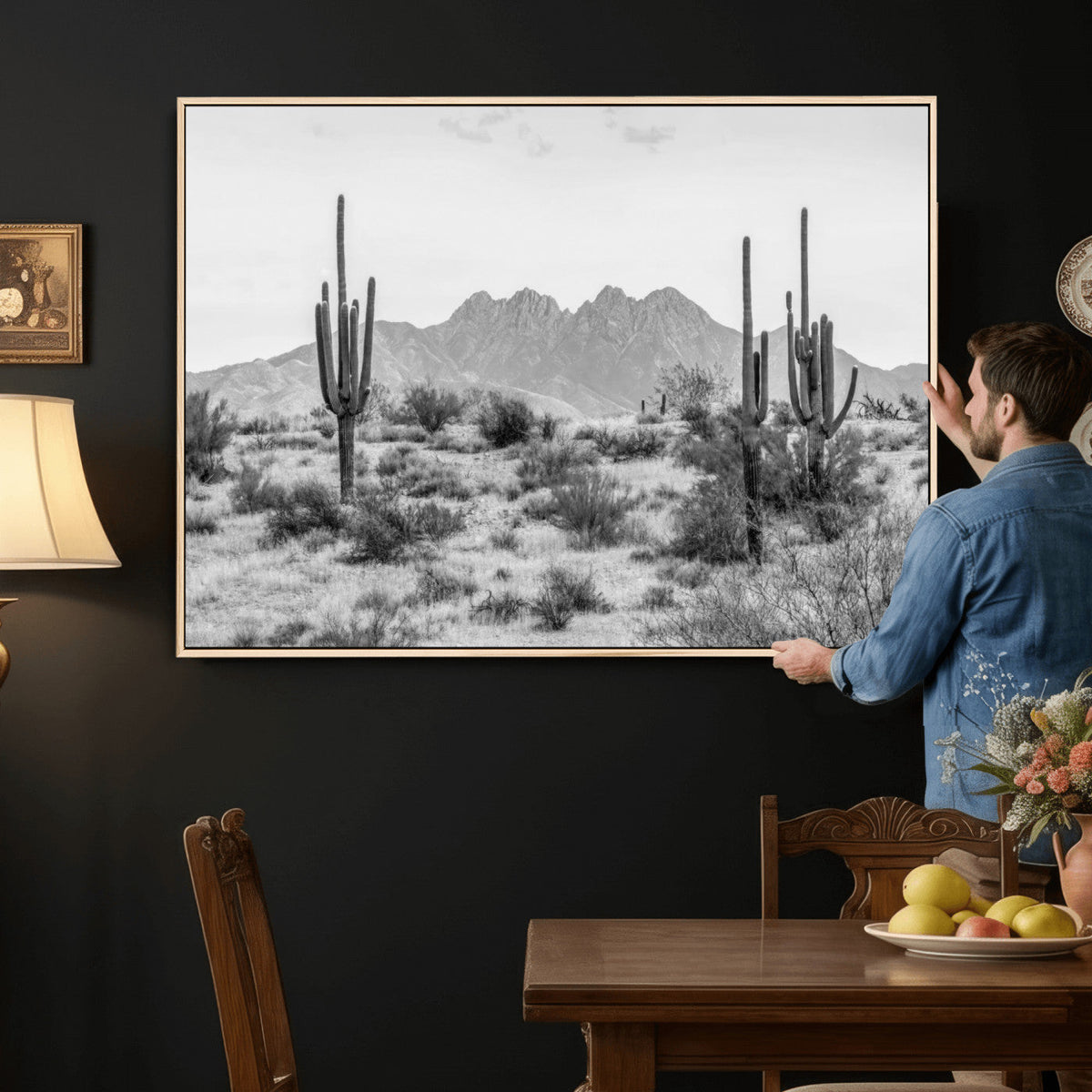 Black White Arizona Desert Canvas Wall Art Cactus Farmhouse
