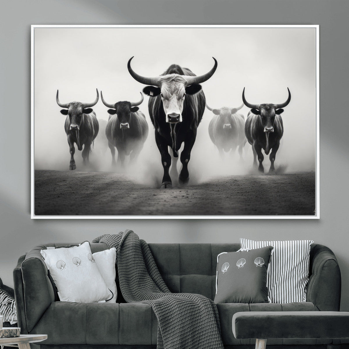 Texas Longhorn Wall Art Canvas Print, Framed Speckled Cow