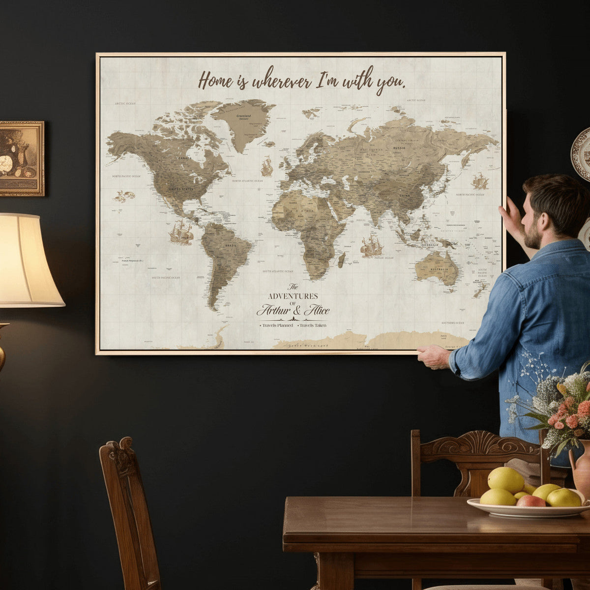 Push Pin World Map Canvas Print – Travel Tracker Wall Art