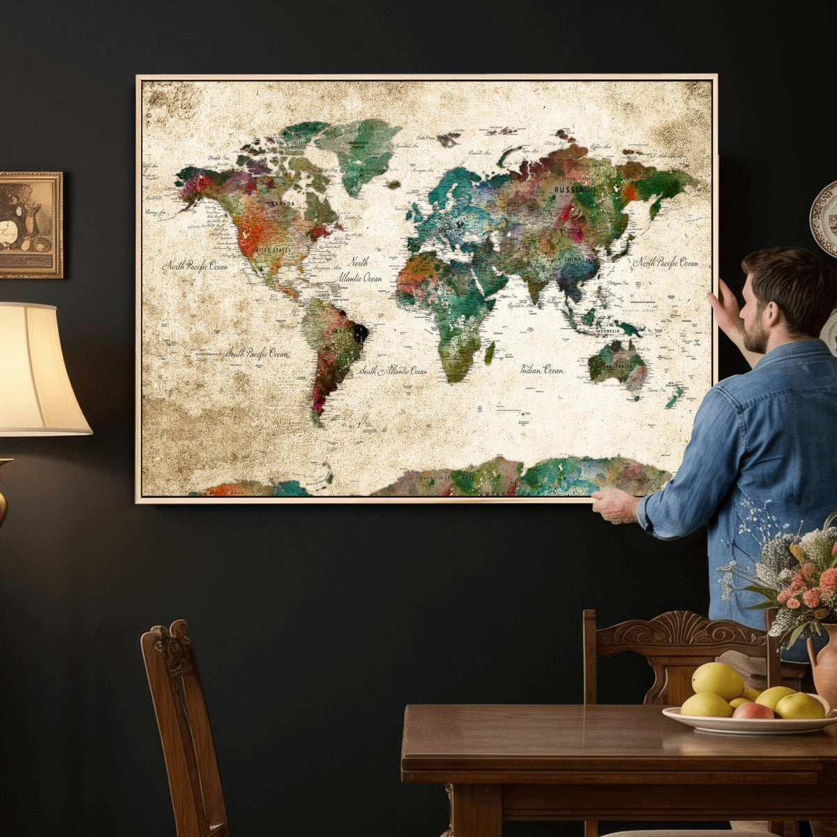 World Map Canvas Print – Framed Detailed Map of the World