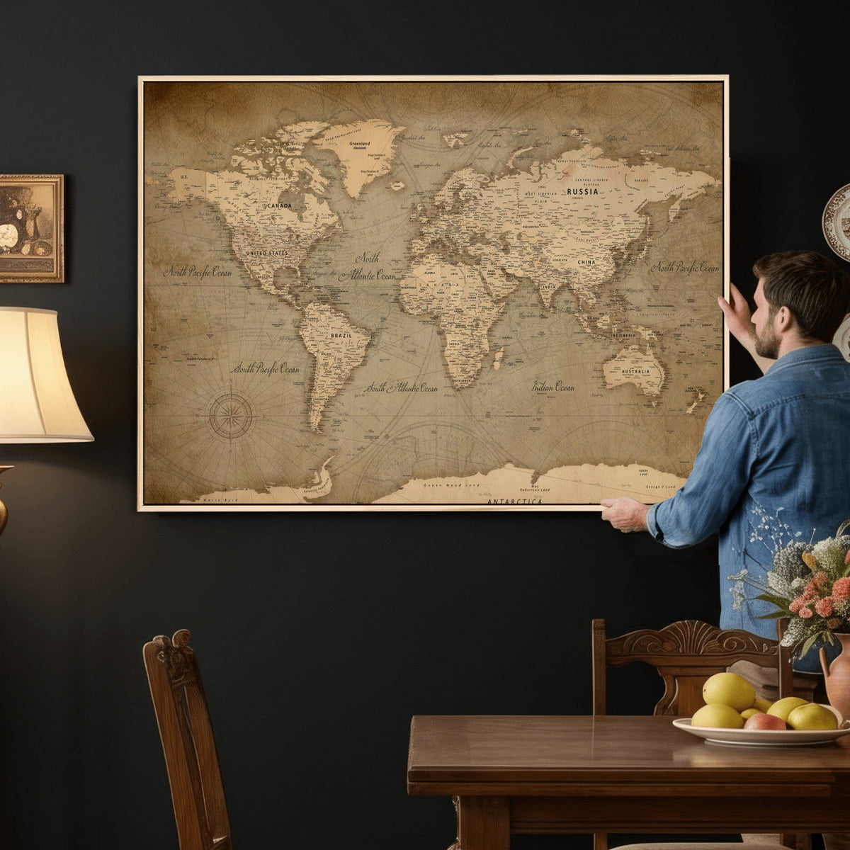 World Map Canvas Print – Framed Travel Map Wall Art for