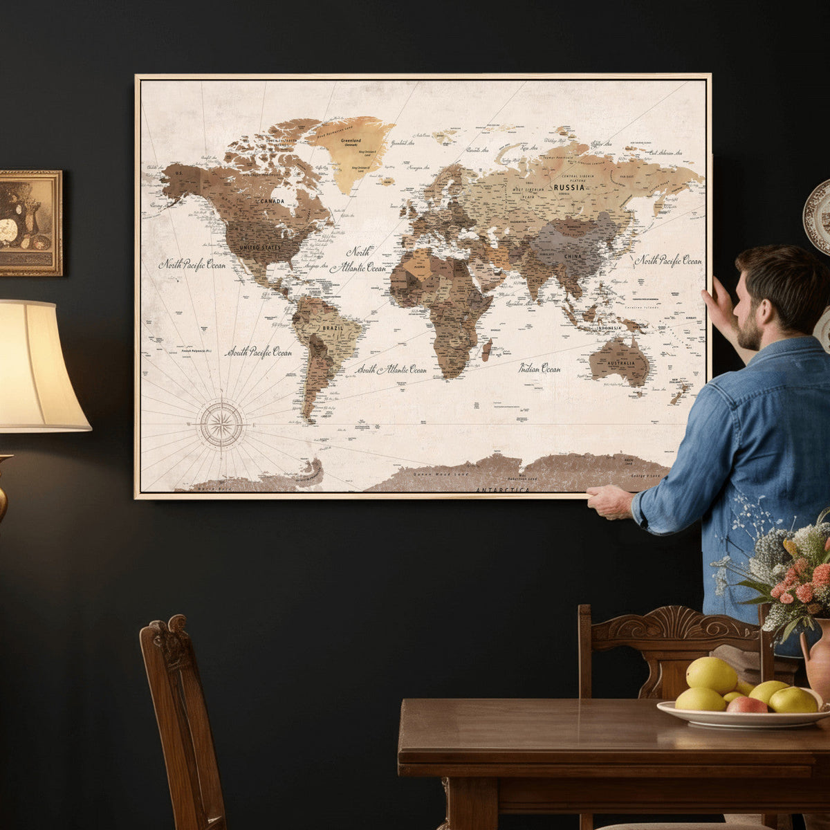 World Map Canvas Print – Framed Detailed Map of the World