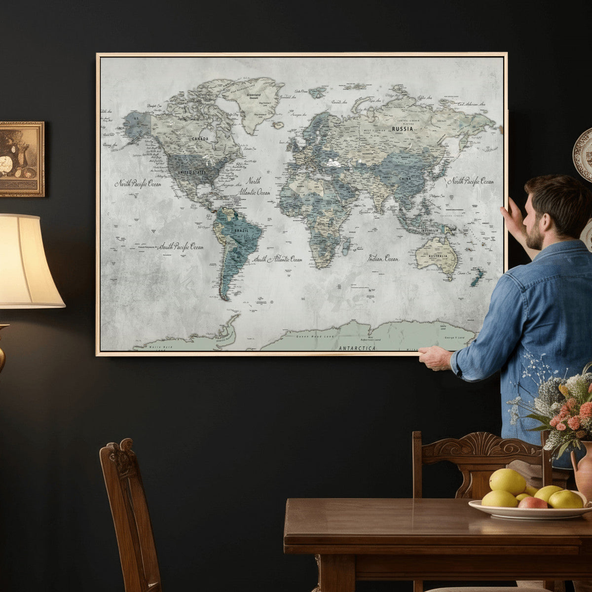 Neutral Vintage World Map Canvas Wall Art Print, Classic Map