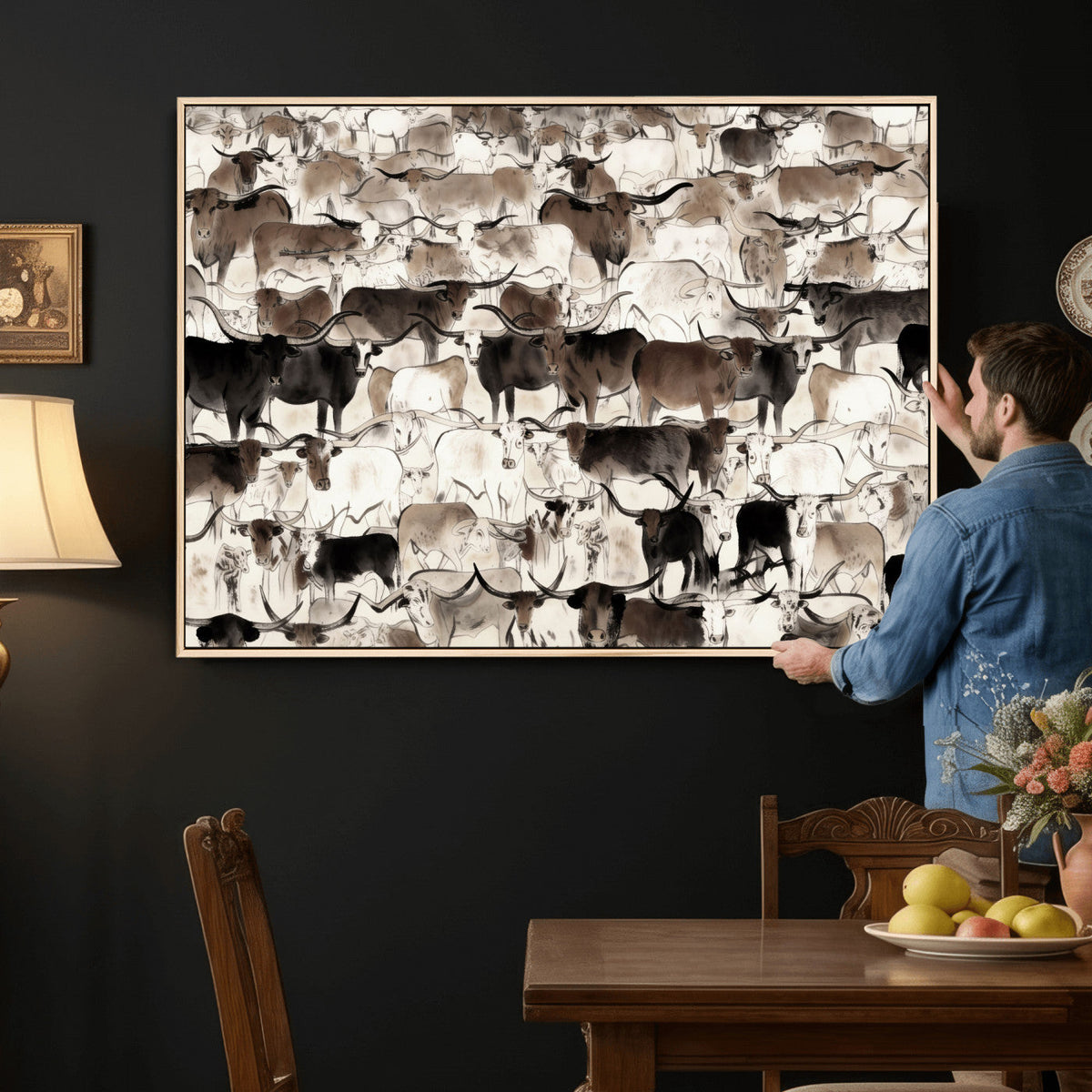 Abstract Texas Longhorn Print - Longhorn Herd Print for