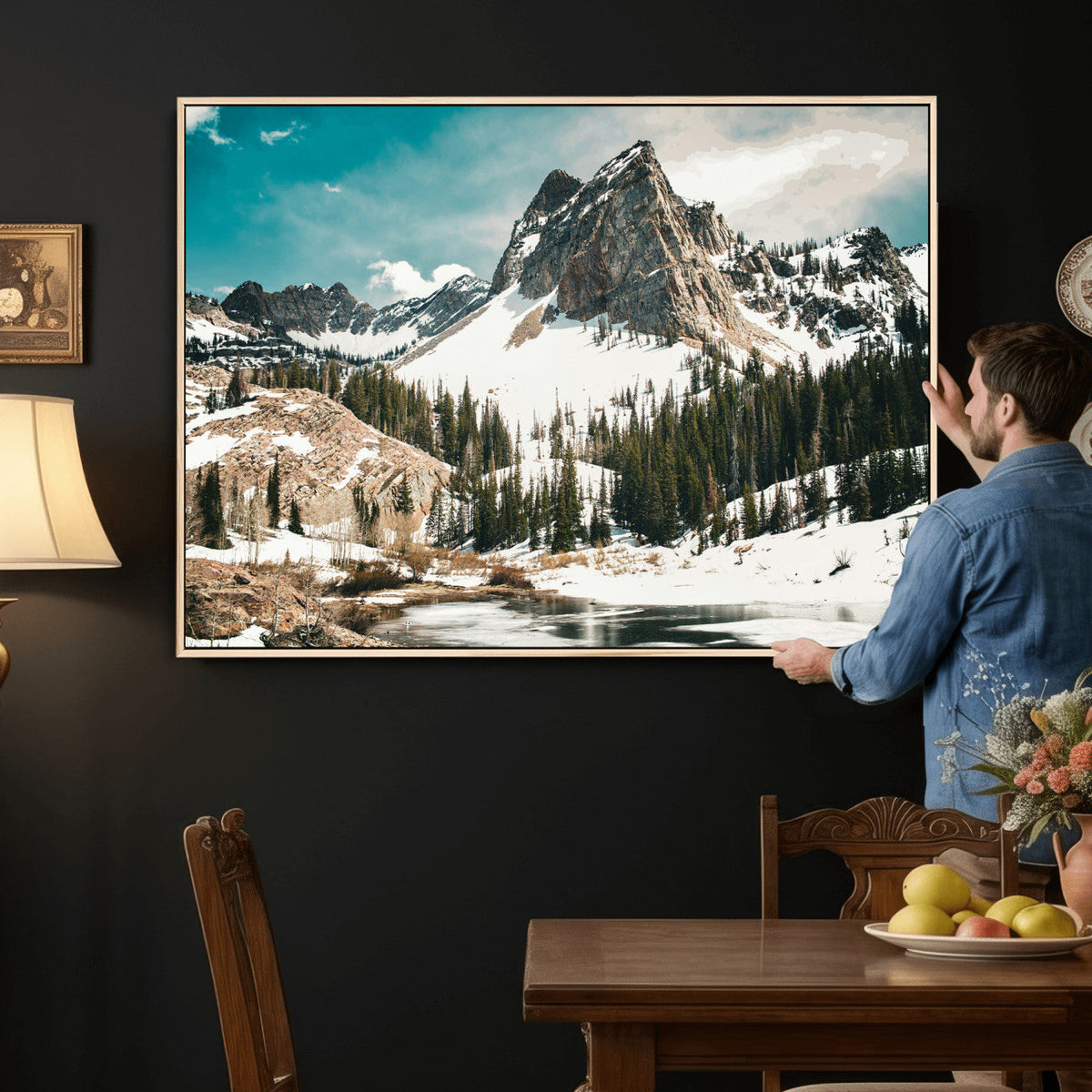 Snowy Mountain Wall Art Canvas Print, Alpine Pine Forest