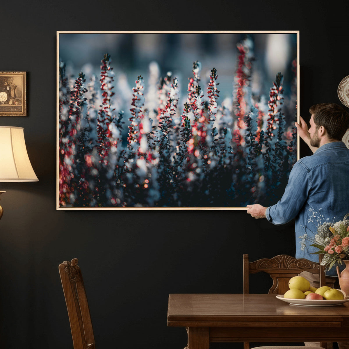 Winter Heather Wall Art Canvas Print, Frosted Floral Nature