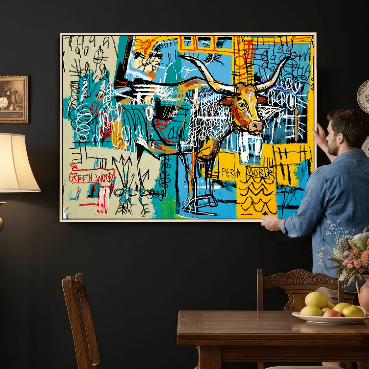 Basquiat Style Bird Bull Graffiti Wall Art Canvas Print,
