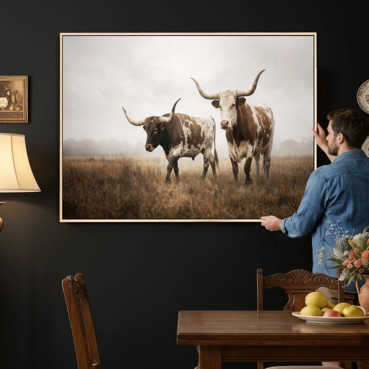 Texas Longhorn Canvas Wall Art Western Bull Desert Moody