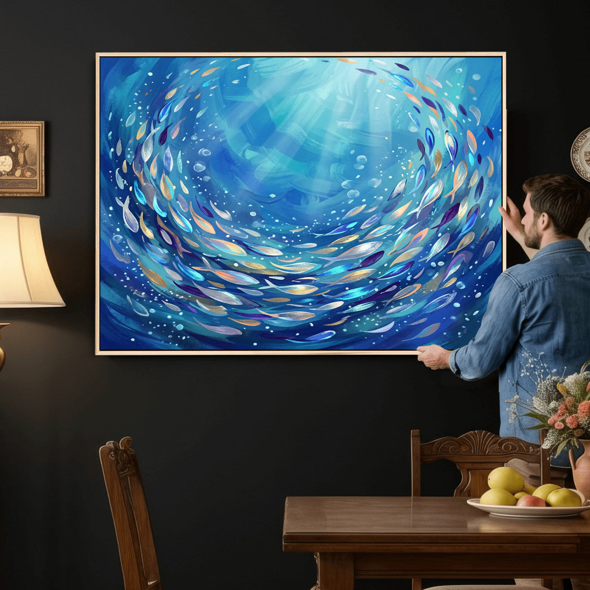 School of Fish Canvas Print | Blue Ocean Underwater Wall Art