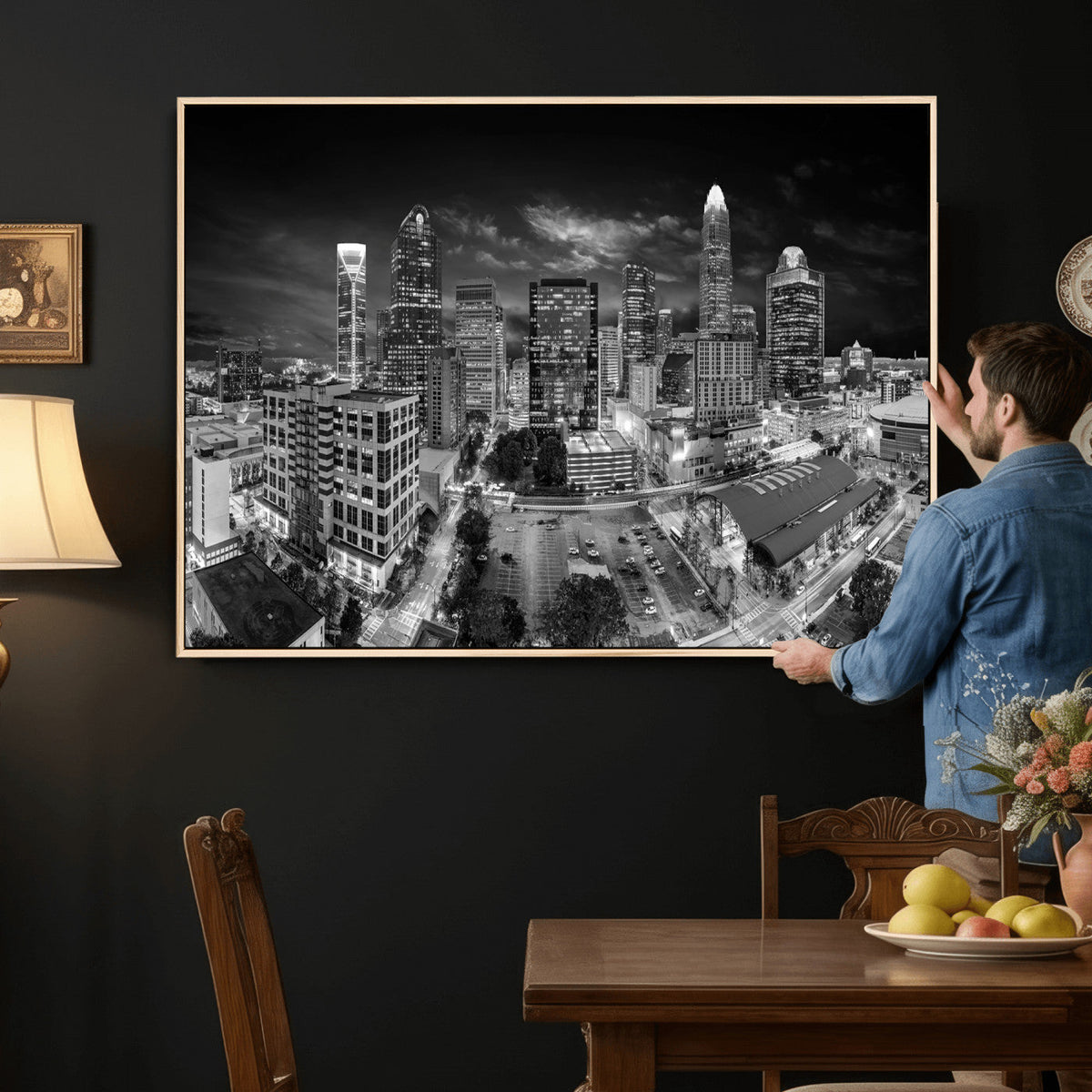 Charlotte Skyline Canvas Wall Art Print – North Carolina Cityscape Photography Print