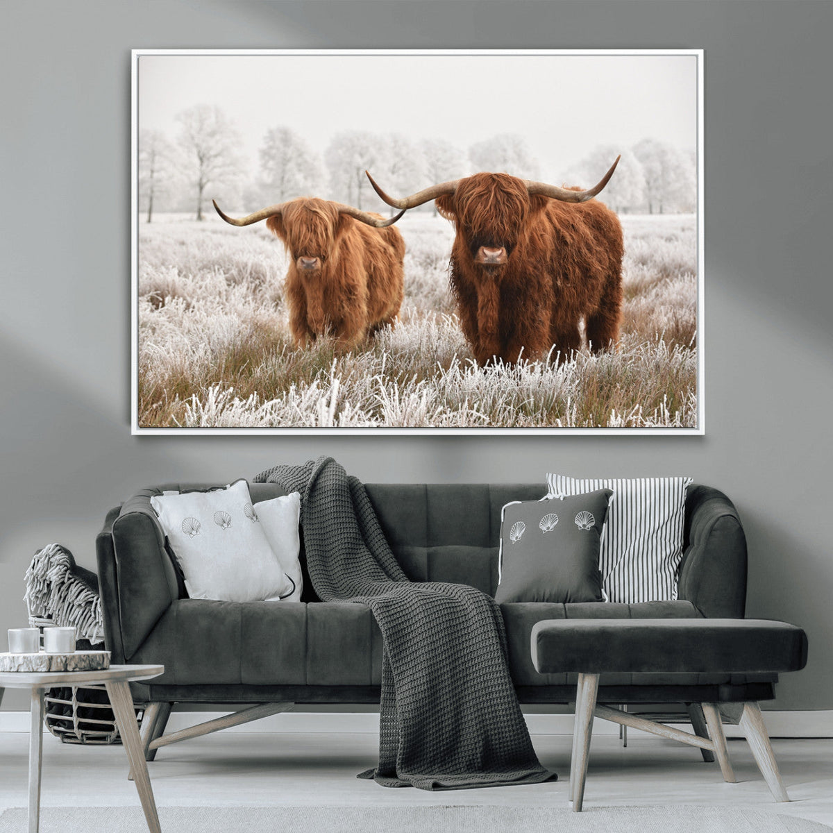 Longhorn Cattle Wall Art Canvas Print, Framed Farmhouse