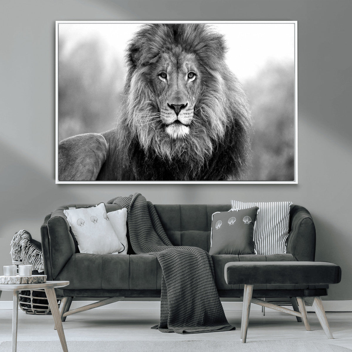 Black and White Lion Canvas Wall Art – Animal Print Artwork