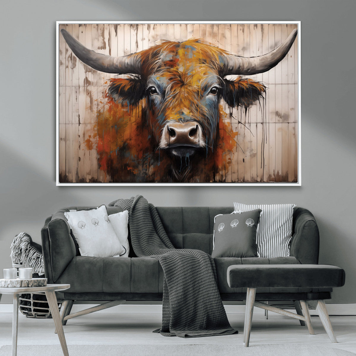 Abstract Bull Highland Cow Canvas Wall Art Print – Vibrant