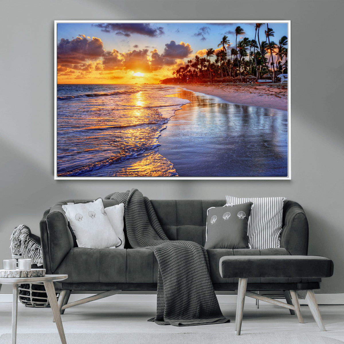 Serene Beach Sunset Wall Art Canvas- Coastal Seascape Print