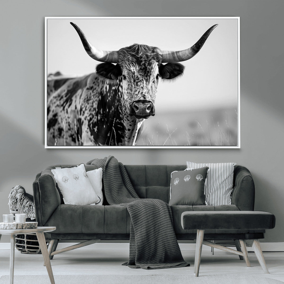 Texas Highland Cow Longhorn Canvas Print - Rustic Farmhouse