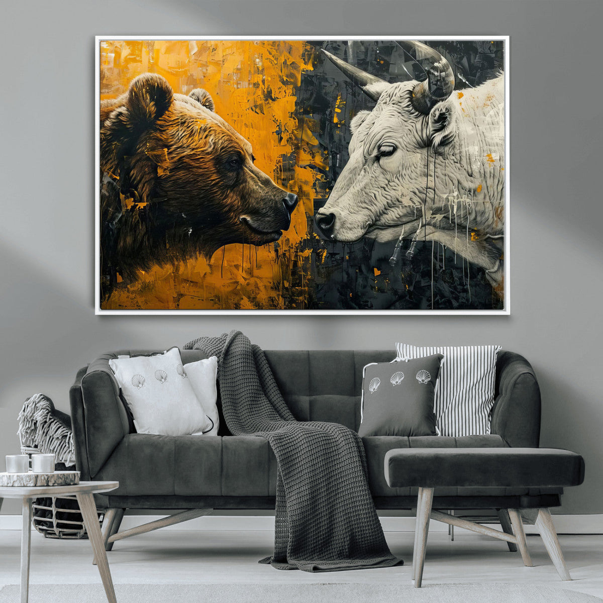 Bear and Bull Wall Art Canvas Print – Abstract Animal