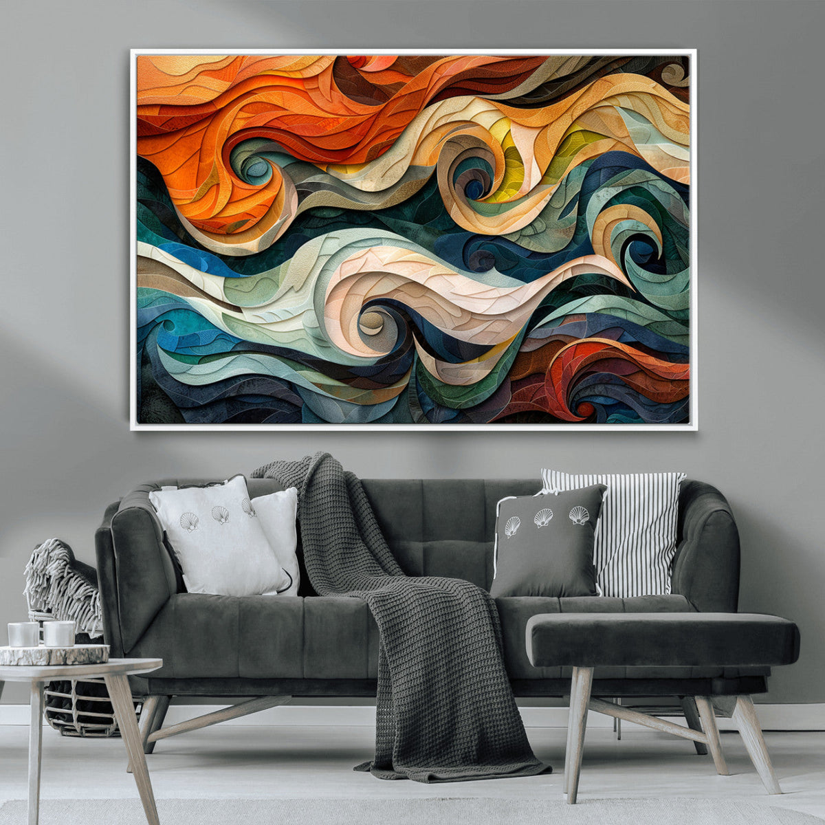 Abstract Wave Wall Art | Ready to Hang Framed Canvas Print |