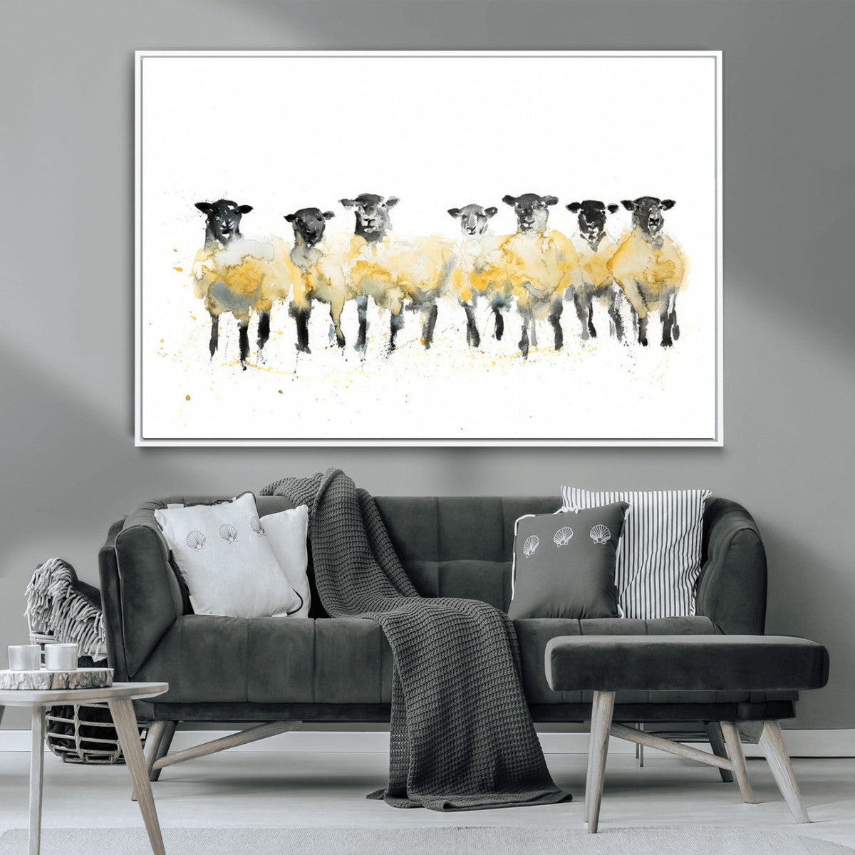 Farmhouse Wall Art Sheep Print | Ready to Hang Framed Canvas